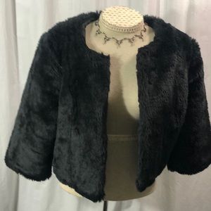 Lauren Conrad womens black faux fur 3/4 sleeve jacket size medium